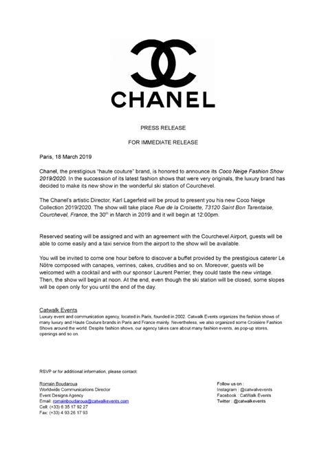 chanel today|chanel press release.